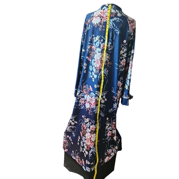 Ekouaer Womens Long Robe L Full Zip Pockets Blue Spring Floral Modest High neck